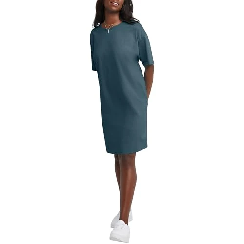 Womens Essentials Cotton T-Shirt Dress, Wear Around Jersey Oversized Shirt, Metallic Teal, One Size