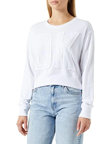 Women's Exploded Applique Logo Crew Neck Pullover Jumper Sweater, White, XL