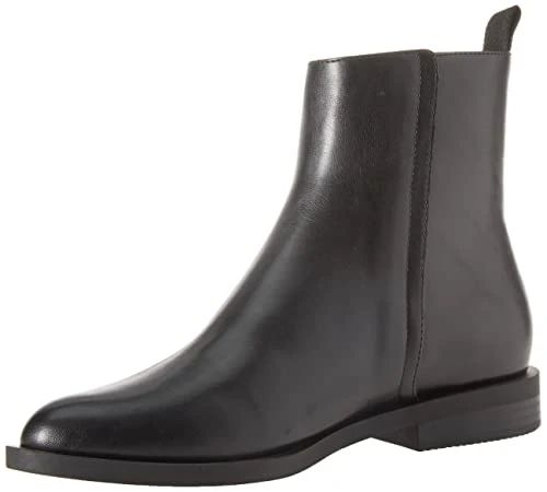 Women's Exterior Zip Flat Ankle Boot, Black Faux Leather, 6 UK