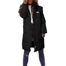 Women'S Extra-Long Cotton Coat, Casual Solid Color Coat, Down Cotton Coat, Hooded Full Zipper Pocket