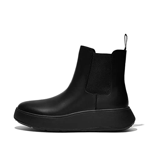 Women's F-Mode Leather Flatform Chelsea Boots, Black, 7 UK