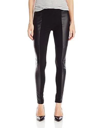 Women's Faizah Ponte Legging with PU Faux Leather Detail, Black, Medium