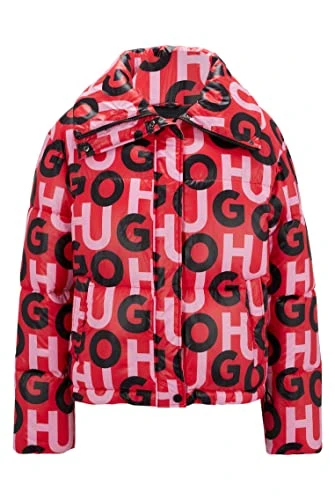 Womens Fary-1 High-shine stacked-logo puffer jacket with oversized collar