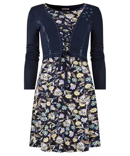 Women's Fashion Floral Mock Cardigan Layered Jersey Tunic Top, Regular Fit, Navy, UK 16