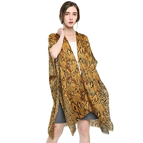 Womens Fashion Printed Bikini Swimsuit Cover Ups Sexy Loose Beach Kimono Cardigans with Lace Crochet Snake Leopard 3