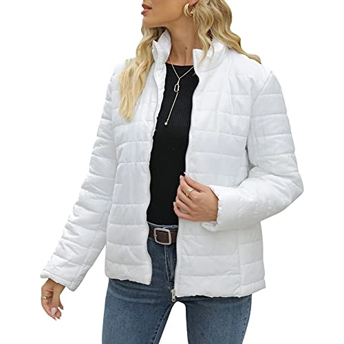 Women's Fashion Quilted Jacket, White, M