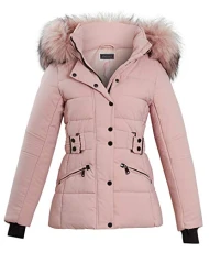 Womens Faux Fur Quilted Jacket Hooded Belted Winter Warm Parka Coat For Ladies