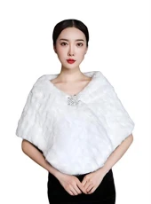Womens Faux Fur Shawl Wrap Wedding Cover Up Bridal Cape Stole Ivory White
