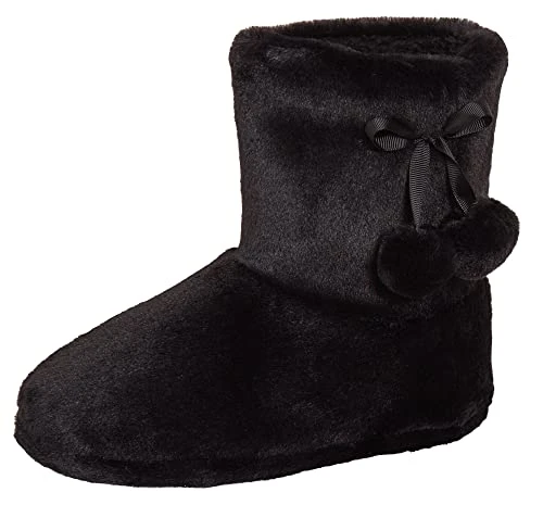 Womens Faux Fur Slipper Boots Black 7-8