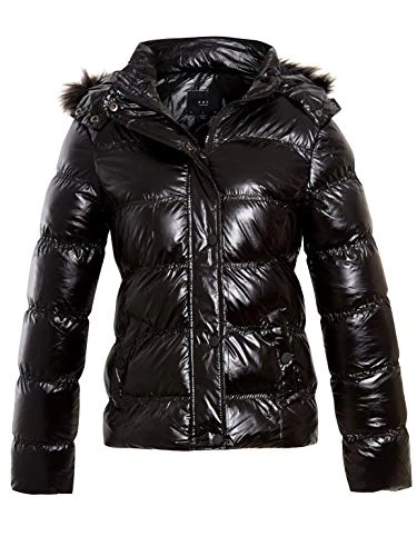 Womens Faux Fur Wet Look Bubble Coat Black