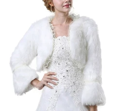 Women's Faux Fur Wraps Shawls Bolero Winter Jackets for Wedding Party Bride White