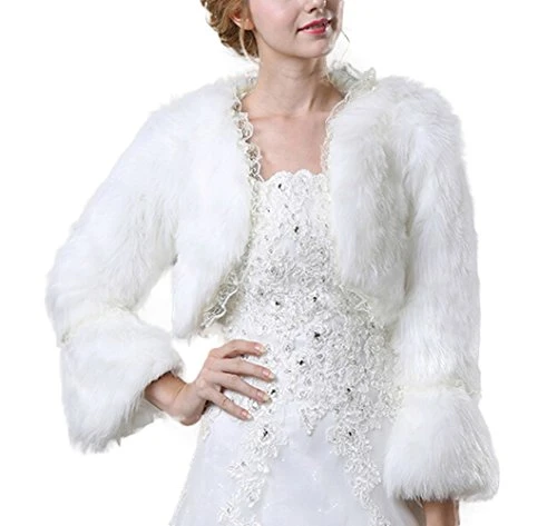 Women's Faux Fur Wraps Shawls Bolero Winter Jackets for Wedding Party Bride White