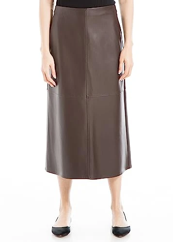Women's Faux Leather A-line Midi Skirt, Fudge, S