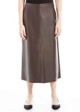 Women's Faux Leather A-line Midi Skirt, Fudge, S