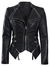 Womens Faux Leather Biker Jacket Black