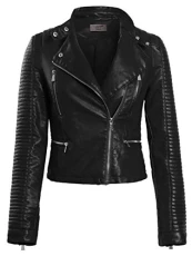 Womens Faux Leather Biker Jacket Black