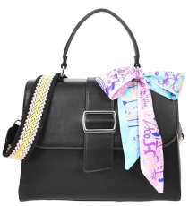 Womens Faux Leather Handbag Satchel Shoulder Bag Harper (Black)