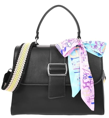 Womens Faux Leather Handbag Satchel Shoulder Bag Harper (Black)