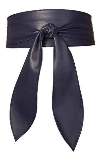Women's Faux Leather Waist Belt Obi Belts Wide Waistband Belt Adjustable Wrap Around Belts Fashion Cinch Belt Soft Long PU Leather Sash Belt for Dress Plus Size Solid Color Versatile Navy Blue L