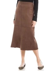 Women's Faux Suede A-line Midi Skirt, Sequoia, M Women's Faux Suede A-line Midi Skirt, Sequoia, M