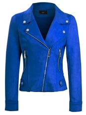 Womens Faux Suede Biker Jacket Cobalt Blue