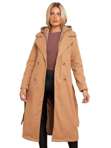 Womens Faux Wool Coat Maxi Length Jacket with Hood