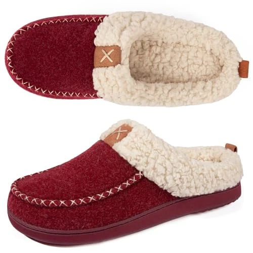 Women's Faux Wool Slippers, Sherpa Memory Foam Fluffy Moccasin with Soft Plush Fleece Lining Slip-On