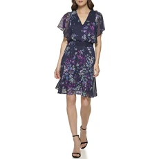 Women's Faux Wrap Dress, Mdnght/Bl Lgoon, 14 Women's Faux Wrap Dress, Mdnght/Bl Lgoon, 14