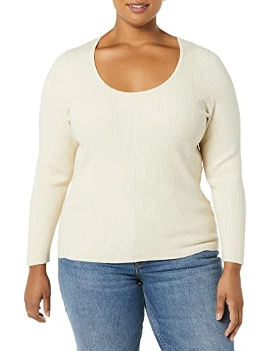 Women's Fine Gauge Stretch Scoop Neck Long-Sleeve Sweater (Available in Plus Size) (Previously Daily Ritual), Sand Heather, M