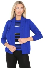 Womens Fine Knitted Striped Jumper Open Front Long Sleeve Cardigan Twin Set, Casual Pull Over Thick Soft Warm Knitwear Crew Neck Stripy Sweater 2in1 Tops Sweatshirt UK Size 8-16 Royal 8-10