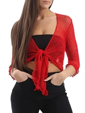 ® Women’s Fish Net Knitted Tie Up Bolero Shrug Top Ladies 3/4 Sleeve One Size Fits All Red ® Women’s Fish Net Knitted Tie Up Bolero Shrug Top Ladies 3/4 Sleeve One Size Fits All Red