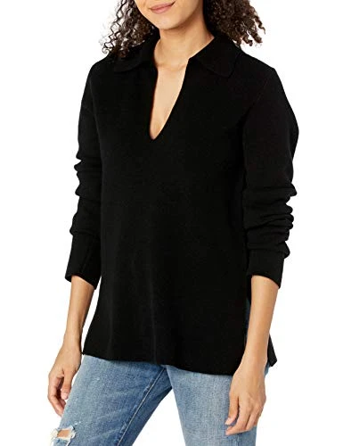 Women's Fitted Polo Sweater, Black, XX-Small