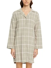 Women's Flannel Check 2 Sus Nightshirt Nightgown, Light Khaki 3, UK 16