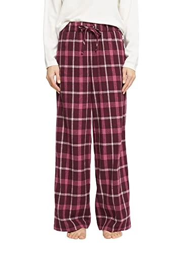 Women's Flannel Check 2 Sus Single Pant Pajama Bottom, Bordeaux Red 3, UK 14