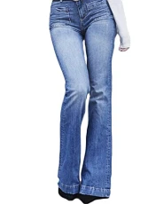 Womens Flared Jeans Trousers Solid Color Slim Fit High Waist Denim Pants Aspicture S