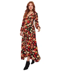 Women's Flattering Tie Side Floral Wrap Front Maxi Dress Casual, Multi, 10