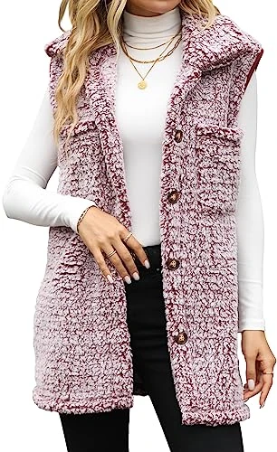 Women's Fleece Body Warmer Ladies Lightweight Long Gilet Cozy Sleeveless Jacket Vest with Buttons A-