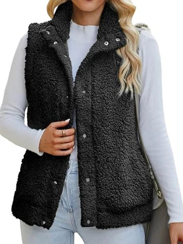 Women's Fleece Gilet Winter Casual Solid Fuzzy Sleeveless Jacket Classic-Fit Sleeveless Polar Soft F