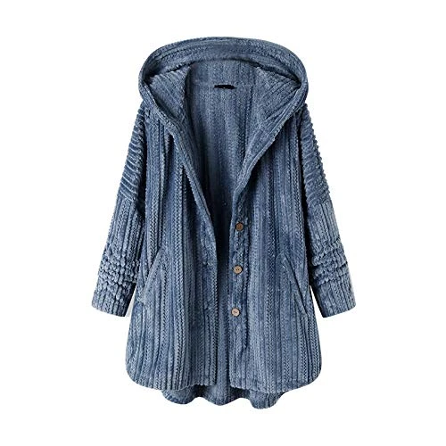 Womens Fleece Jacket Velvet Hooded Pajamas Coat Long Sleeve Solid Color Button Overcoats Pocket Plus Size Loose Bathrobe Soft Proskin Womens Nightwear Winter Thermal Nightgown Warm Sleepwear