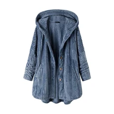 Womens Fleece Jacket Velvet Hooded Pajamas Coat Long Sleeve Solid Color Button Overcoats Pocket Plus Size Loose Bathrobe Soft Proskin Womens Nightwear Winter Thermal Nightgown Warm Sleepwear