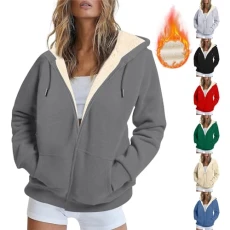 Women's Fleece Jackets Plus Size Full Zip Hooded Jacket for Women UK Winter Warm Solid Long Sleeve Teddy Fleece Hoodies Cardigan Slim Trench Coats Soft Outwear with Pocket(A1-Dark Gray,3XL)