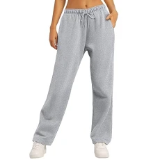 Womens Fleece Joggers Sweatpants Drawstring Waist Winter Warm Athletic Jogger Fleece Pants Straight Leg Tracksuit Bottoms Cargo Trousers with Pockets (2-Silver, M)