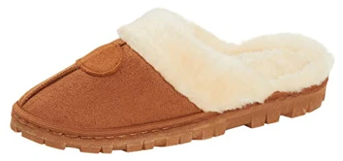 Womens Fleece Lined Slip On Mule Slippers Strong Sole Chestnut 6 UK