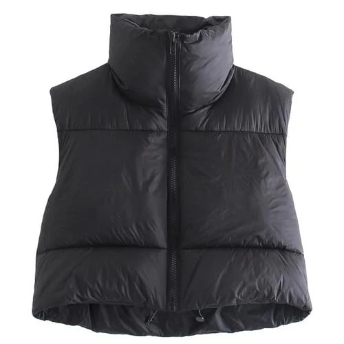 Women's Fleece Vest Lightweight Down Cotton Vest Stand Collar Thickened Warm Zipper Vest Black S