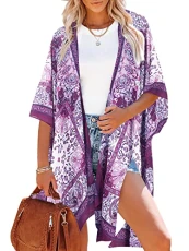 Women's Floral Beach Cover Ups Kimono Cardigan Bikini Swimwear