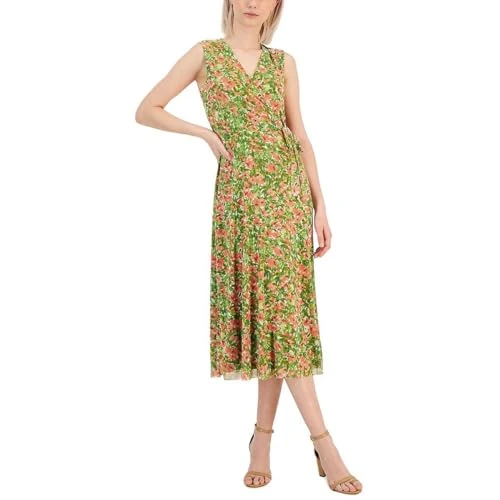 Womens Floral Midi Wrap Dress Green XXL