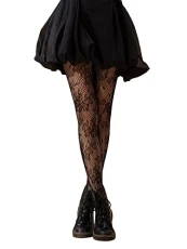 Women's Floral Patterned Fishnet Tights Ladies Fashion Pattern Pantyhose Stockings Leggings Black One Size