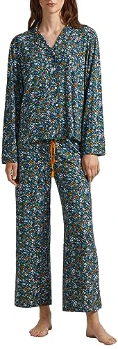 Women's Floral PJ Set Pajama, Blue (Navy), S