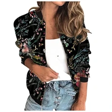 Womens Floral Print Bomber Jacket Short Jacket Casual Long Sleeve Vintage Print Biker Jacket Stand Collar Zipper Cool Biker Jacket Outwear Autumn Spring Transitional Jacket