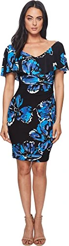 Womens Floral Print Ruched Party Dress Blue US 0